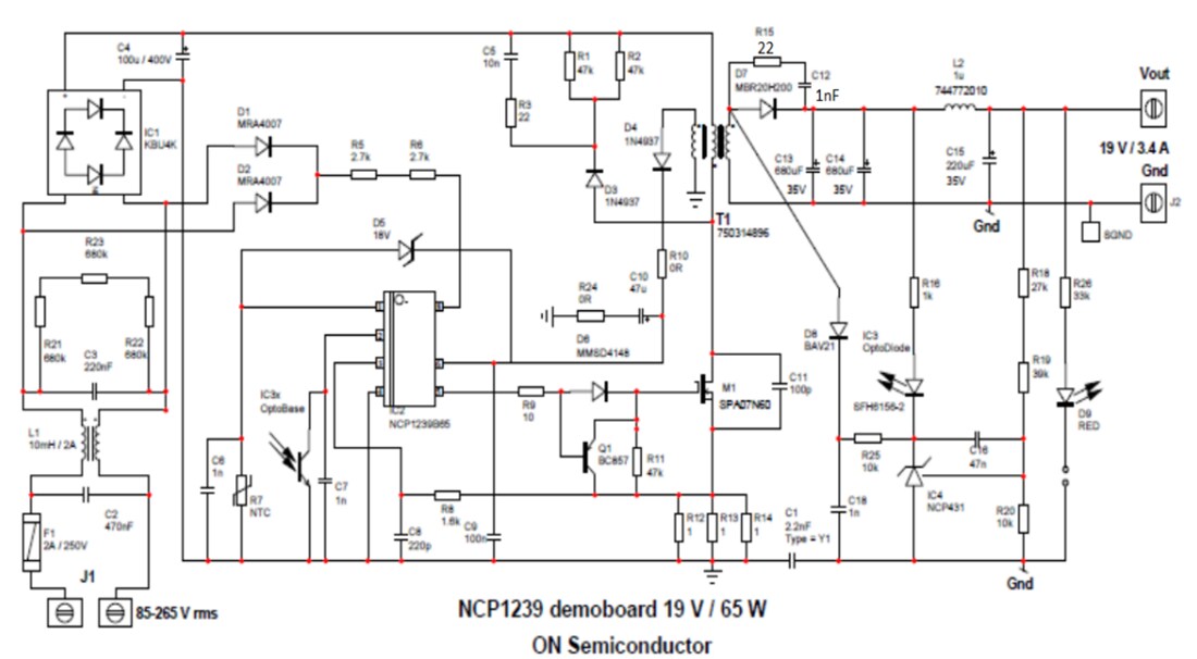 Schematic - onsemi NCP1239B65WG Power Supply Evaluation Board